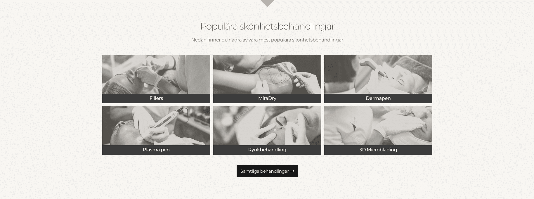 My beauty clinics webbsida med sina tjänster (efter)