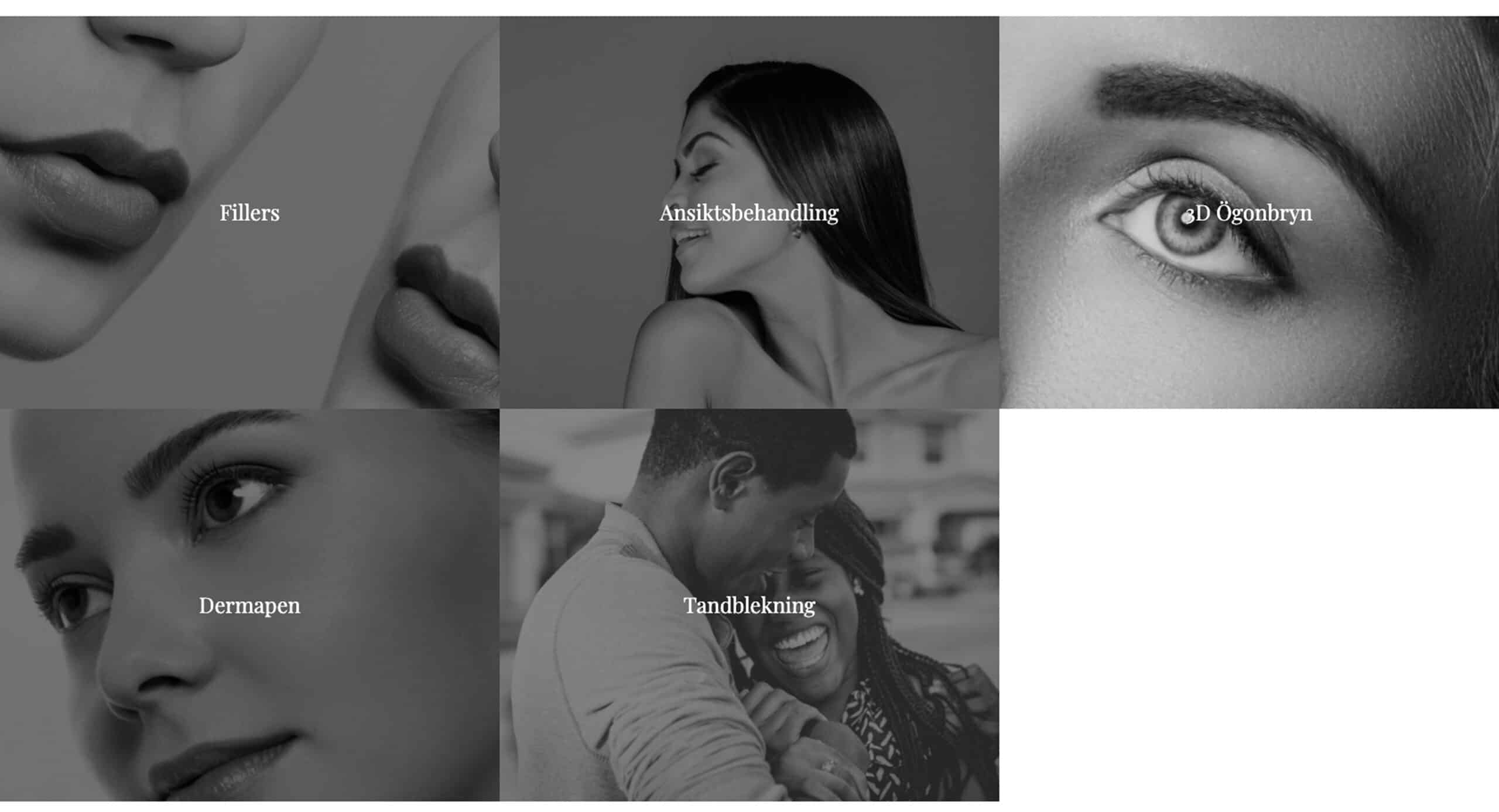 My beauty clinics webbsida med sina tjänster (innan)