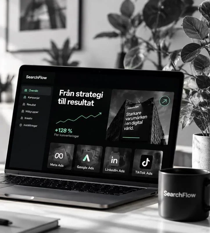 Laptop med SearchFlows kampanjöversikt