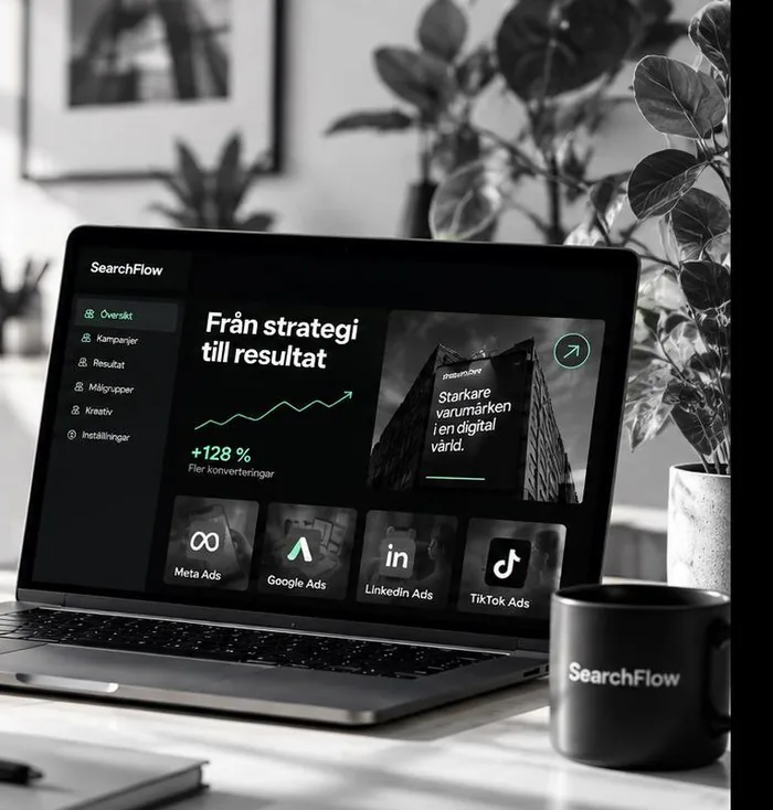 Laptop med SearchFlows kampanjöversikt